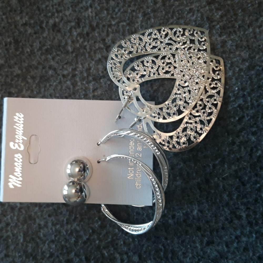 NIP Monaco Exquisite 3 piece silver earring set